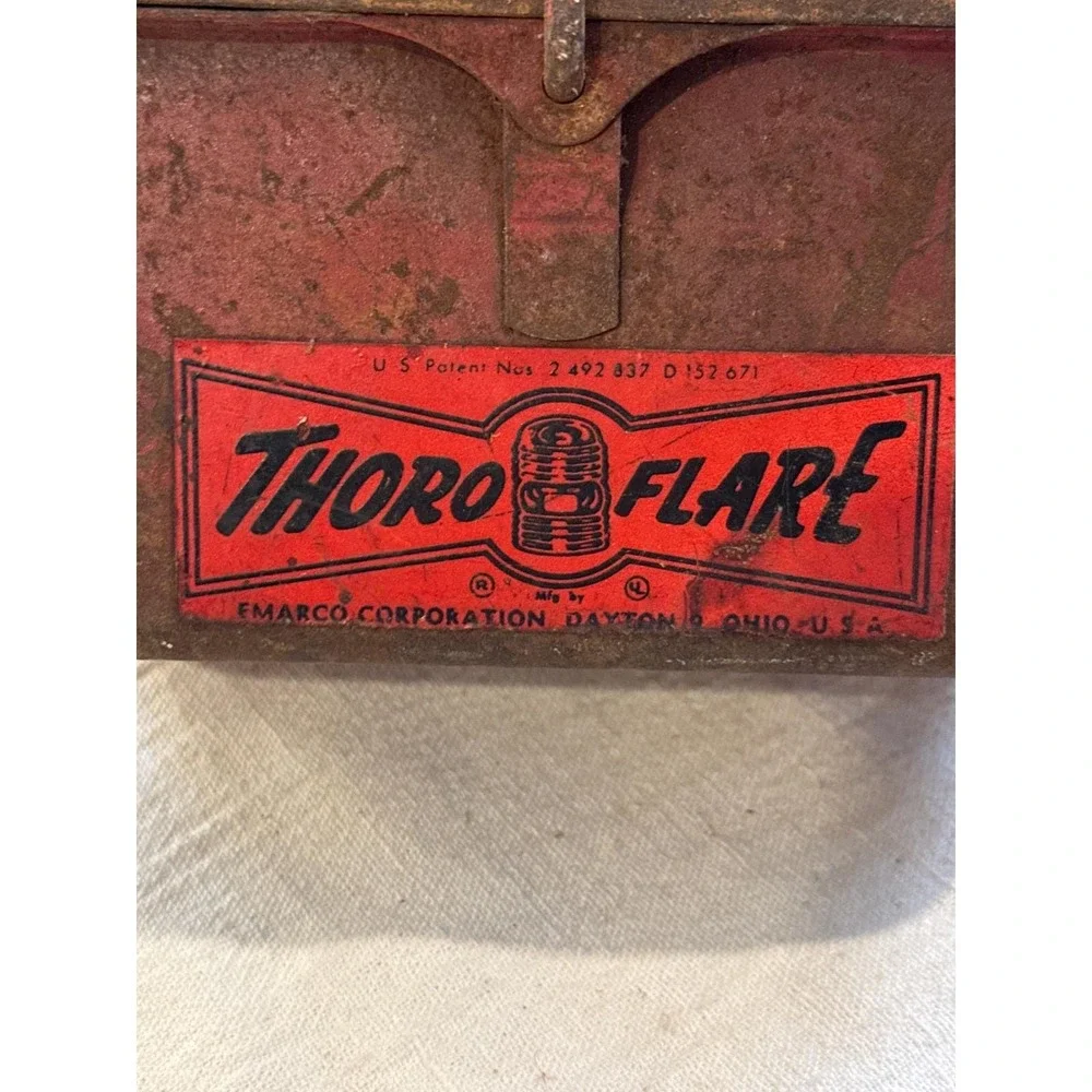 Vintage Thoro Flare Emergency Road Signal Emarco Corp Red Glass Beehive Lantern